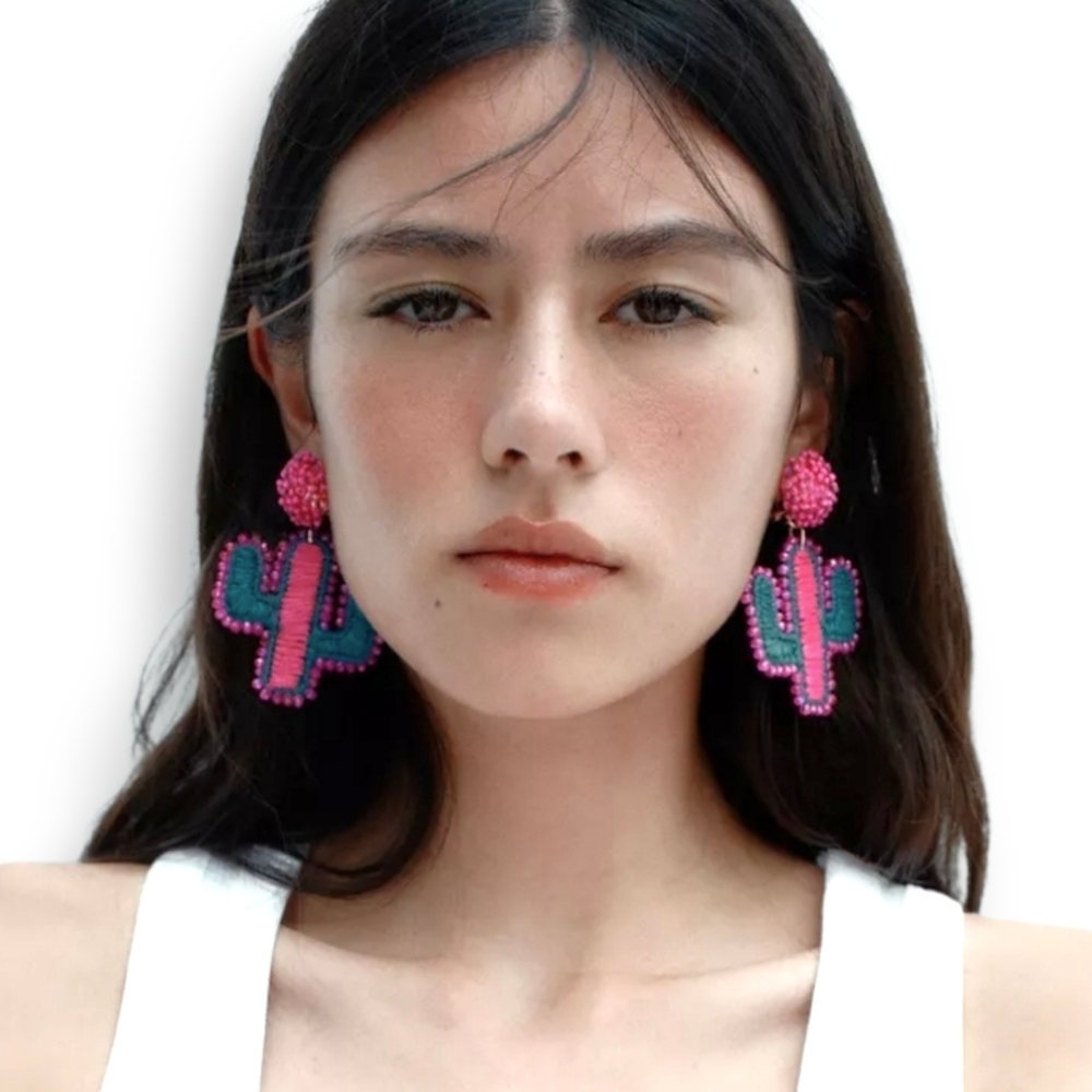 ZARA Raffia Glitter Cactus Earrings